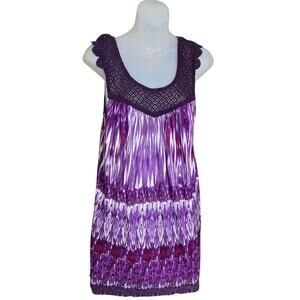 One World Womens Boho Top XL Shirt Bohemian Purple Variegated Lace Crochet